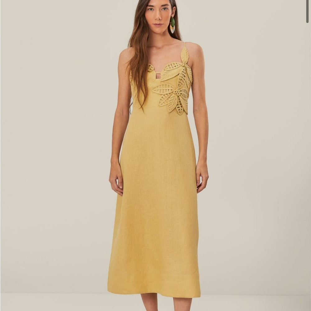 Farm Rio Sand 3d Flower Bodice Midi Dress